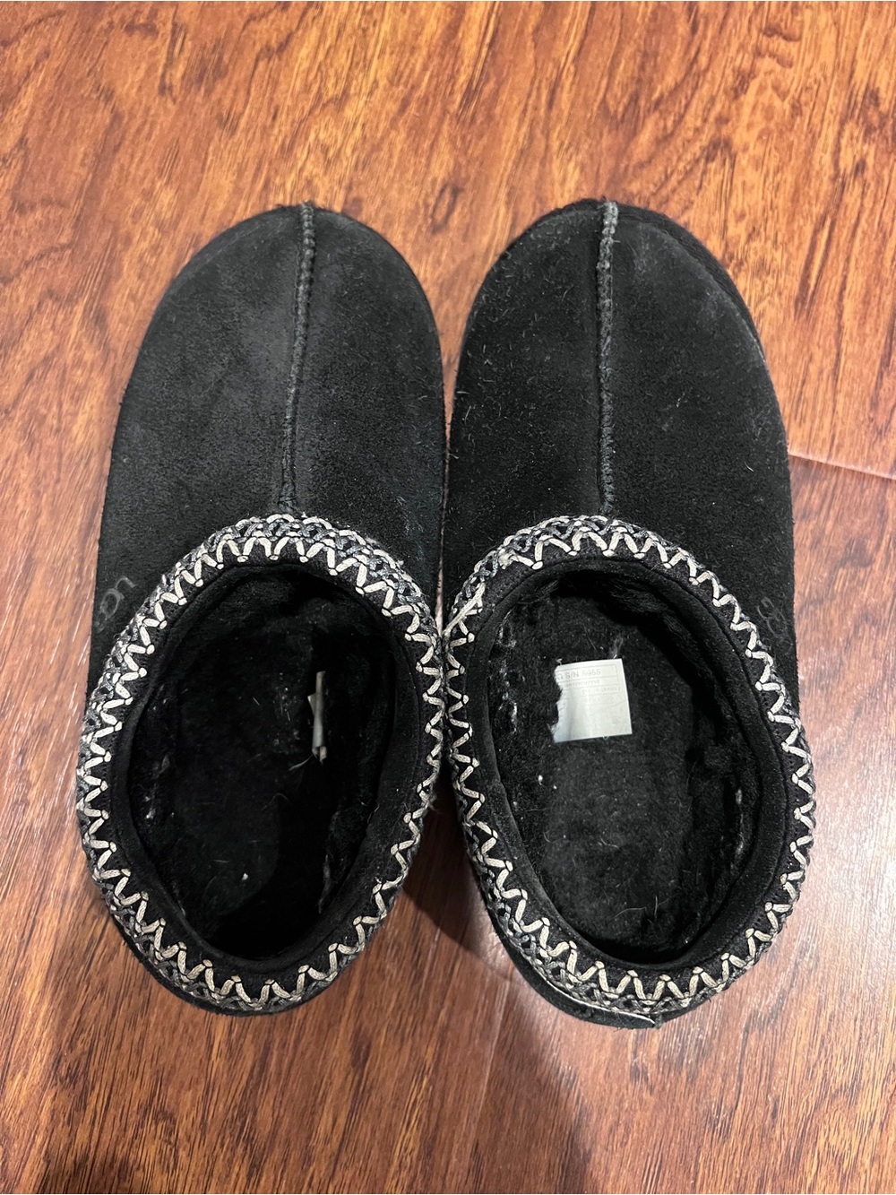 UGG Black Suede Slip-On Slippers with Contrast Stitching